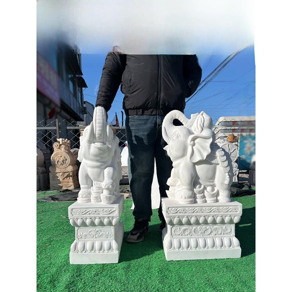 石雕大象一对青石汉白玉招财小象石头门墩抱鼓石家用门口风水摆件