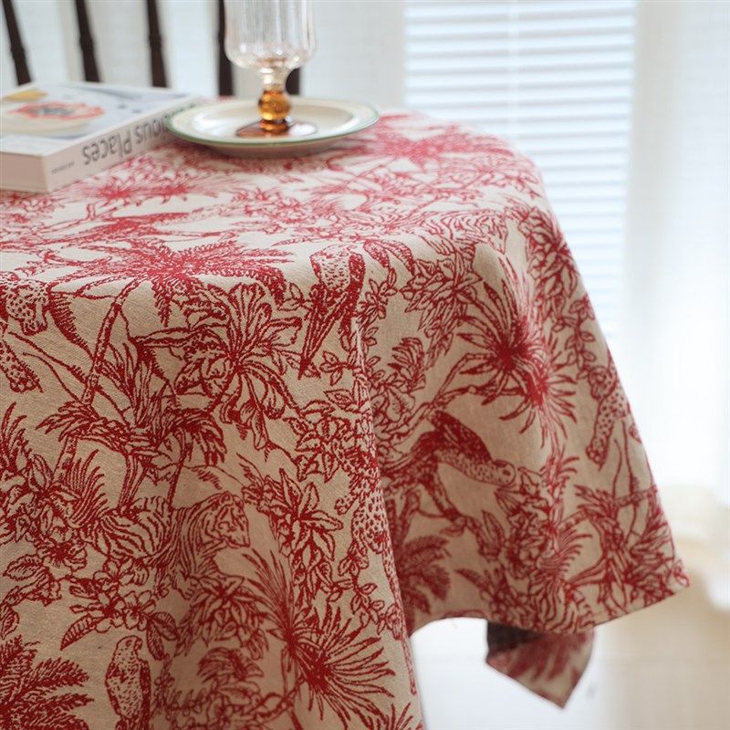 法式丛林红色新年桌布新复古立体提花氛围感餐桌长方形茶几布定制,居家布艺,桌布,淘宝优惠券,粉丝福利购,淘宝优惠卷