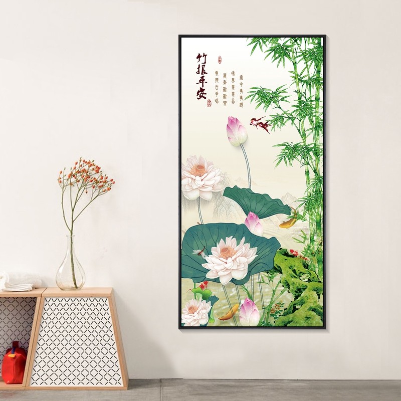 竹报平安挂画入户玄关画寓意好荷花鱼水墨国画竹子装饰画客厅餐厅,家居饰品,现代装饰画,淘宝优惠券,粉丝福利购,淘宝优惠卷