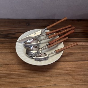 国制好品 黄花梨木餐勺汤勺 304不锈钢 西餐勺 咖啡勺点心叉勺