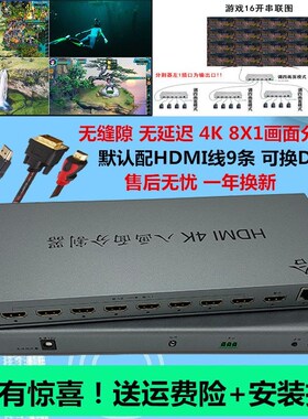 上合8口画面分割器HDMI分屏器八进一出显示dnf地下城搬砖送9条线