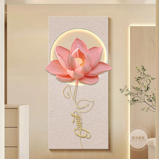 奶油风入户玄关装饰画立体浮雕砂岩肌理挂画走廊过道高级感灯光画