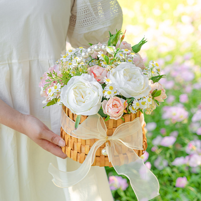 野餐露营拍照道具花篮假花仿真花摆设装饰花摆件花艺仿生花塑料花