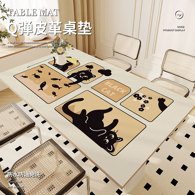 趣味卡通黑猫桌垫免洗防水防油防烫桌面保护垫茶几桌布餐桌垫台布