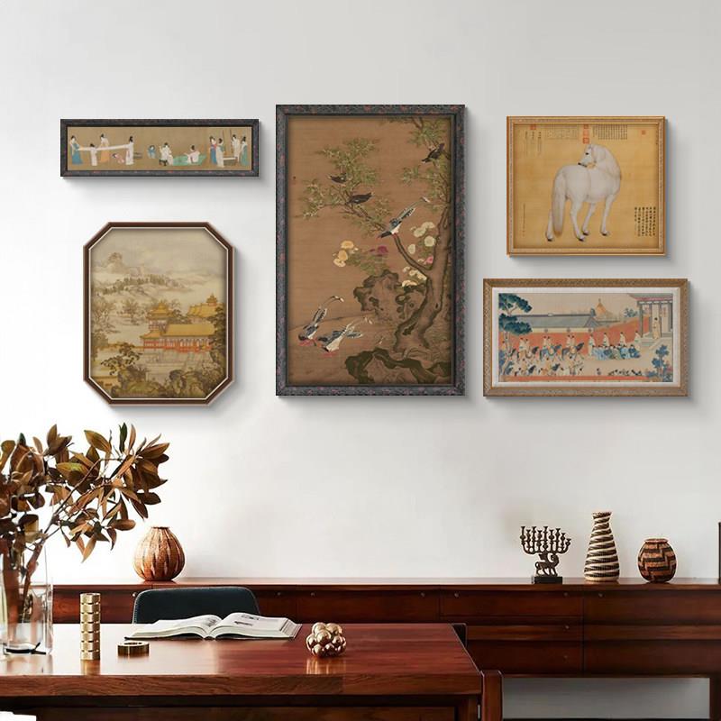 法式中国风装饰画南洋复古客厅挂画古风组合壁画高山流水八角墙画