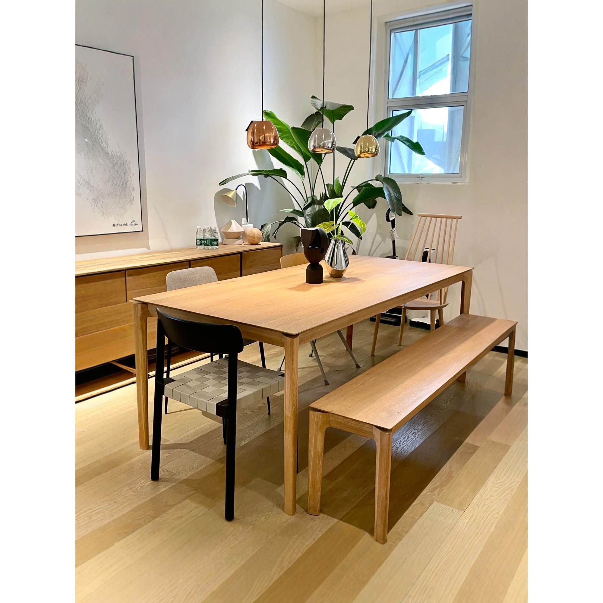 北欧实木餐桌椅组合极简橡木书桌工作台小户型长桌家用原木风饭桌