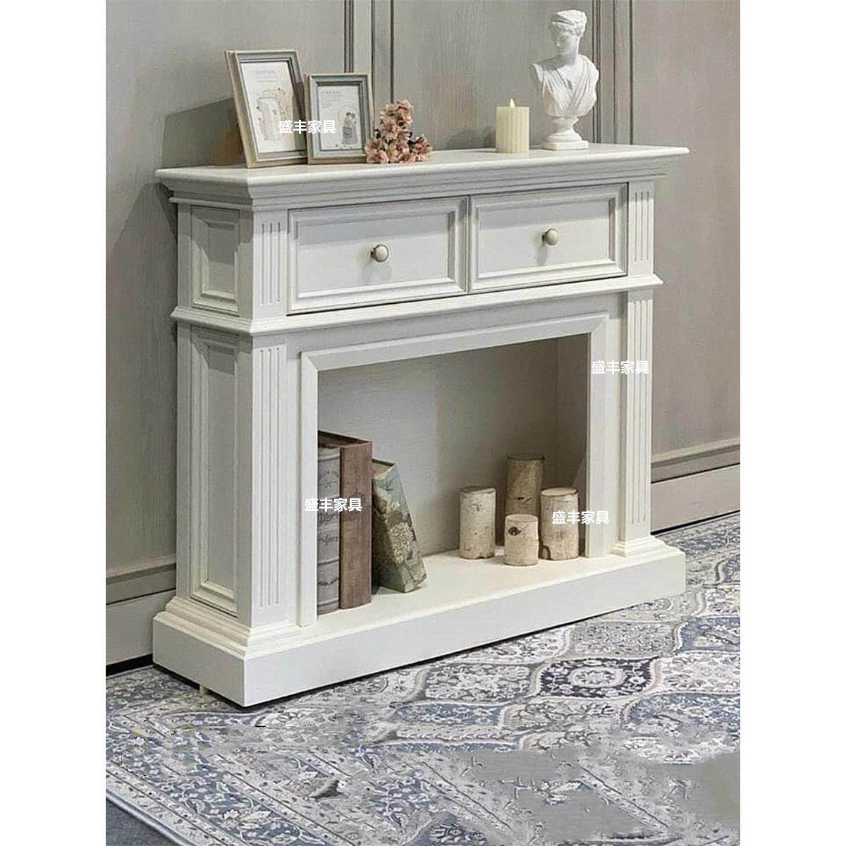 法式简约白色实木壁炉柜新入口入口壁炉客厅装饰储物抽屉壁炉架