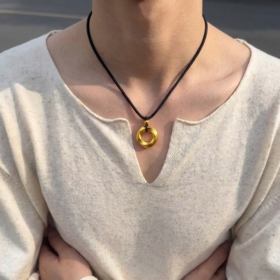 扭转乾坤沙金金项链平安扣男士
