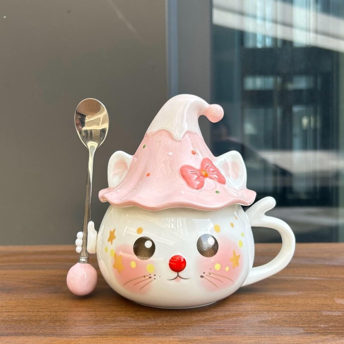 520实用伴手礼杯子可爱猫咪马克杯带盖陶瓷杯生日礼物女生母亲节