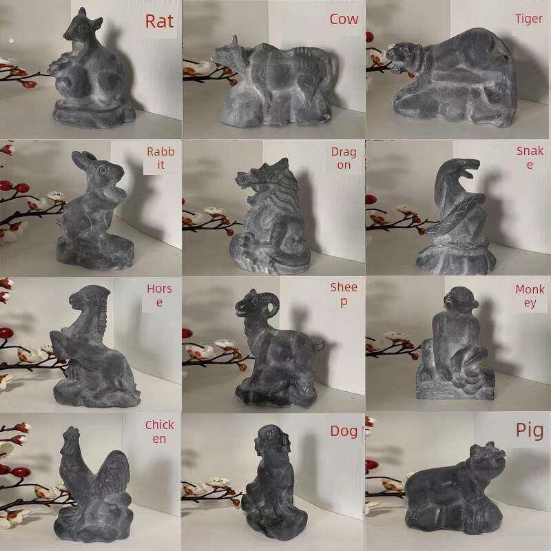 蓝石雕十二生肖饰品鼠牛虎兔龙蛇马羊猴鸡狗猪高石雕十二生肖