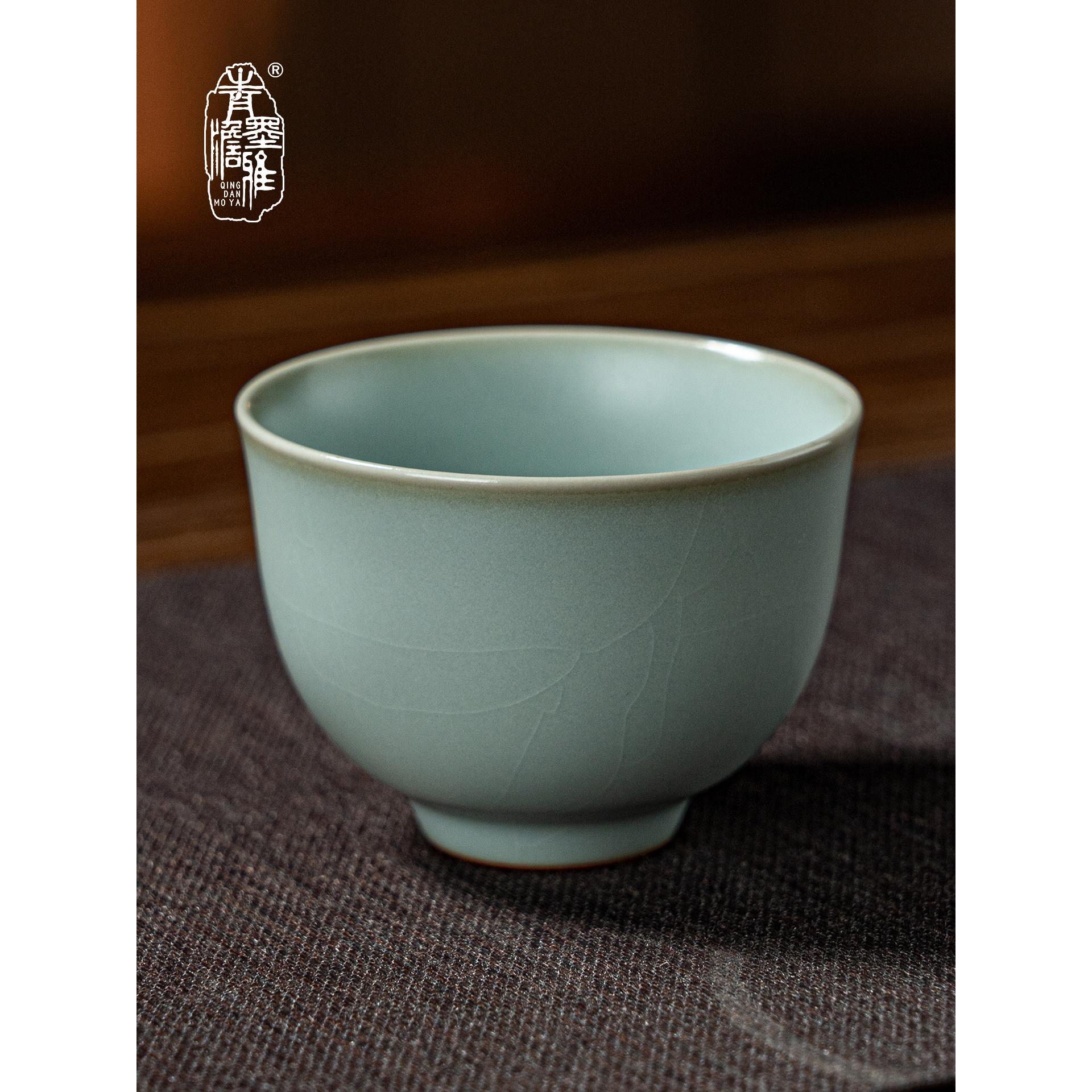 汝窑功夫茶杯主人杯单杯陶瓷景德镇青瓷品茗杯冰裂釉汝瓷功夫茶具