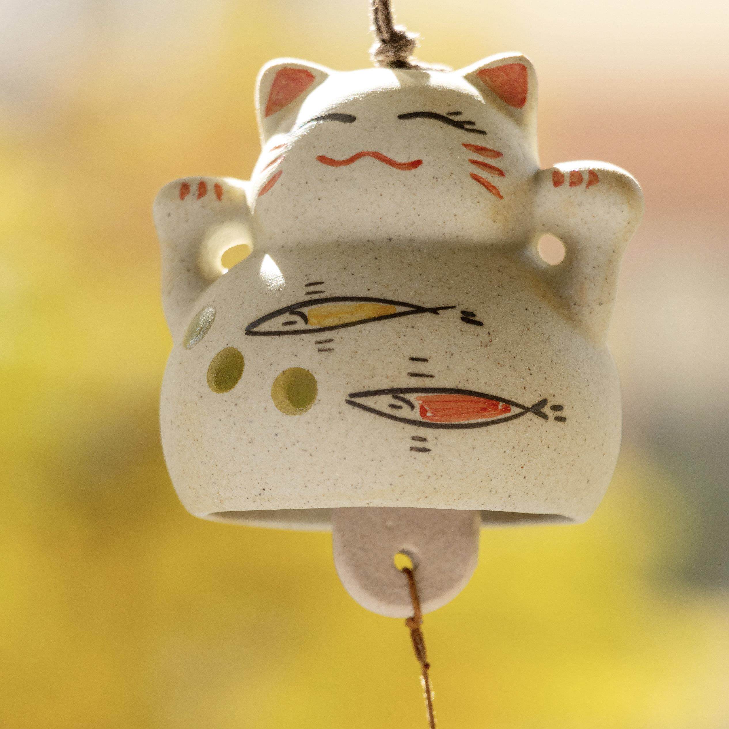 青砖房HOME 手工陶瓷风铃手绘招财猫风铃摆件送人礼物