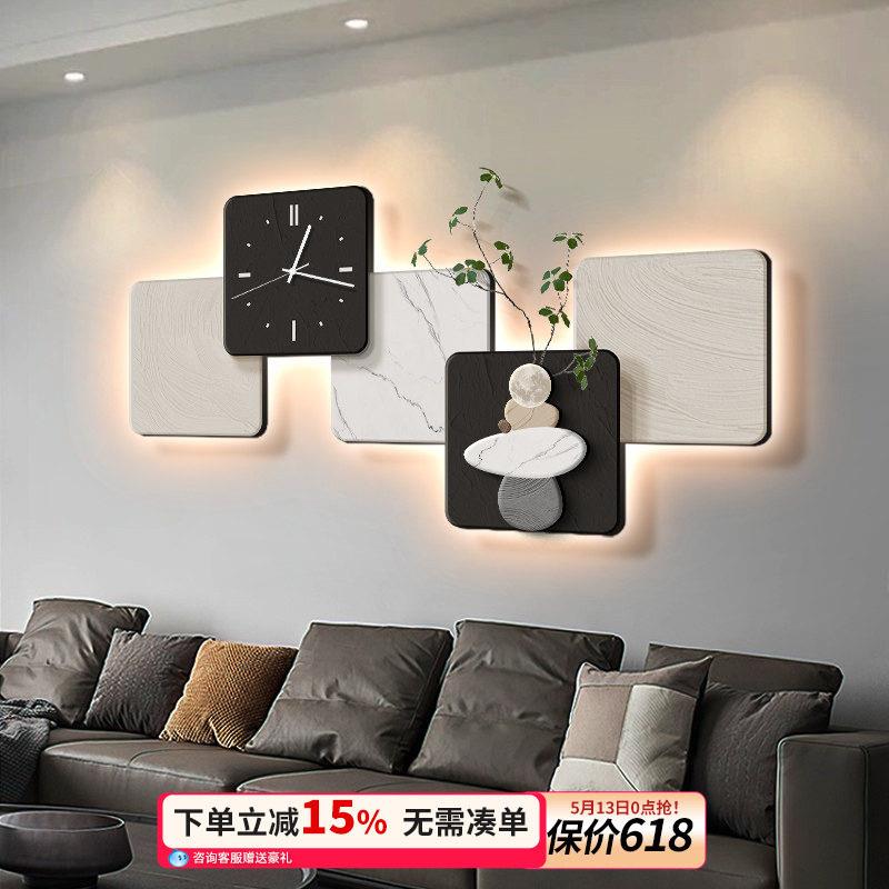 现代简约客厅装饰画挂钟2024新款轻奢高级感沙发背景墙面挂画钟表
