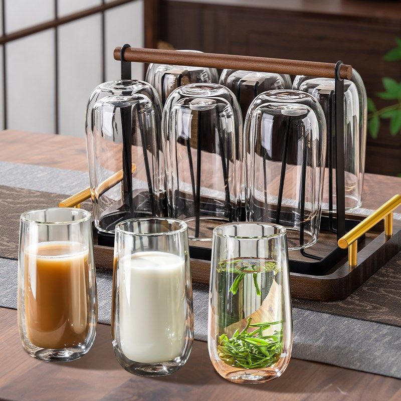 双层玻璃杯套装耐高温泡绿茶杯子家用待客水杯咖啡牛奶杯隔热防烫