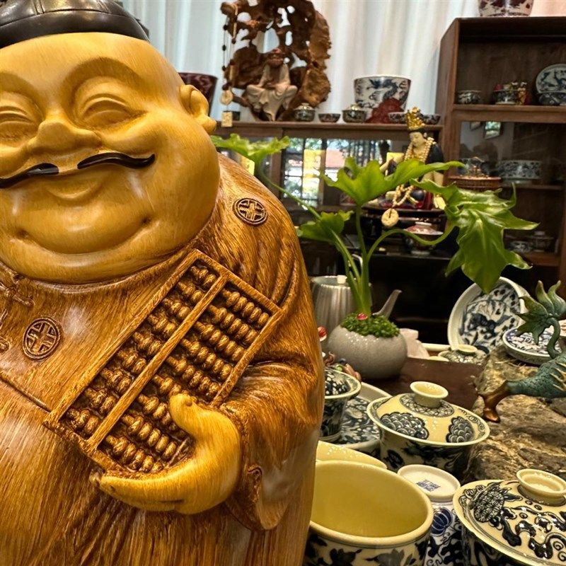 地主算盘仿竹根雕大肚招财地主婆地主笑佛摆件茶空间玄关送礼开业