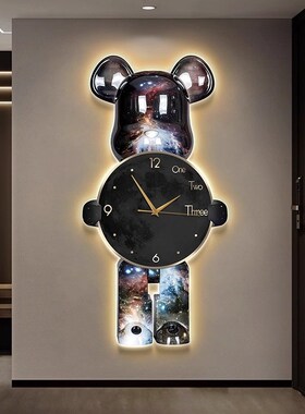带灯挂钟暴力熊装饰画LED餐厅客厅玄关卧室静音钟表壁灯挂画灯画