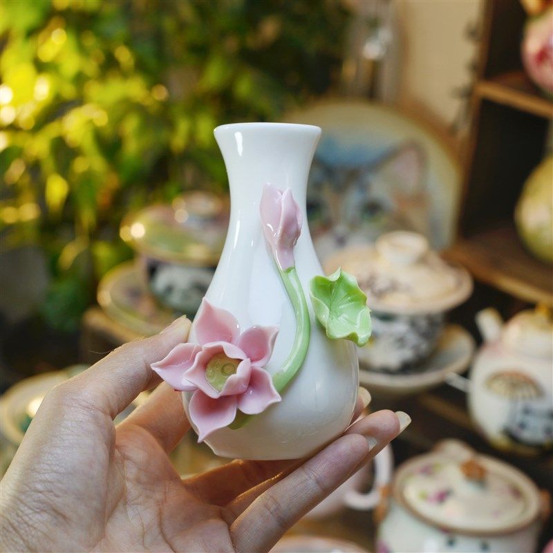 新中式手工荷花陶瓷花瓶摆件电视柜博古架客厅办公室茶几桌面饰品,家居饰品,花瓶,淘宝优惠券,粉丝福利购,淘宝优惠卷