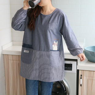 秋冬季加绒加厚保暖毛绒长袖围裙家用厨房反穿罩衣女大人做饭围裙