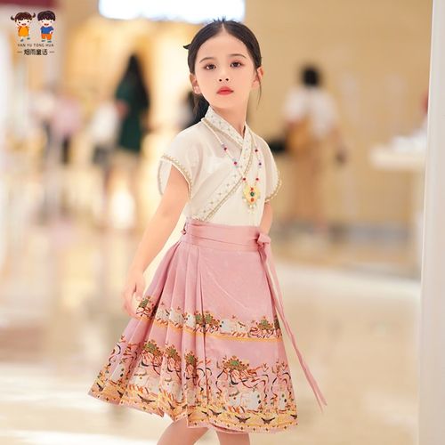 短款马面裙短袖薄款夏季古风唐装女孩新中式中国风半身裙汉服女童