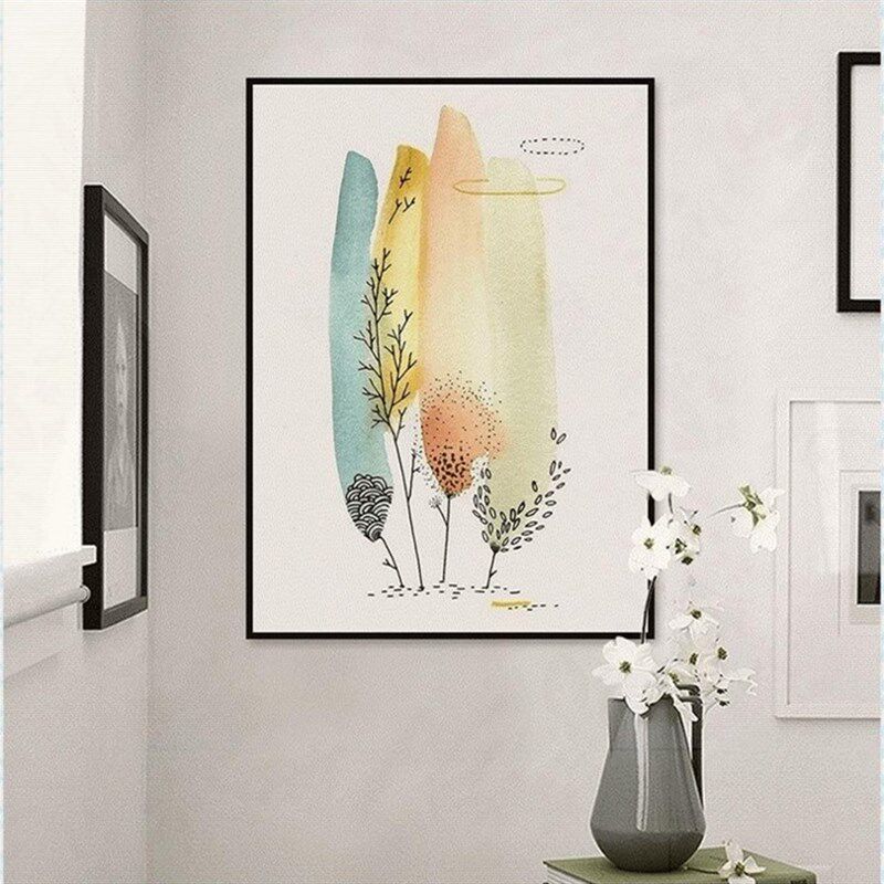 北欧小清新水彩卡通植物抽象树装饰画客厅餐厅壁画儿童房卧室挂画