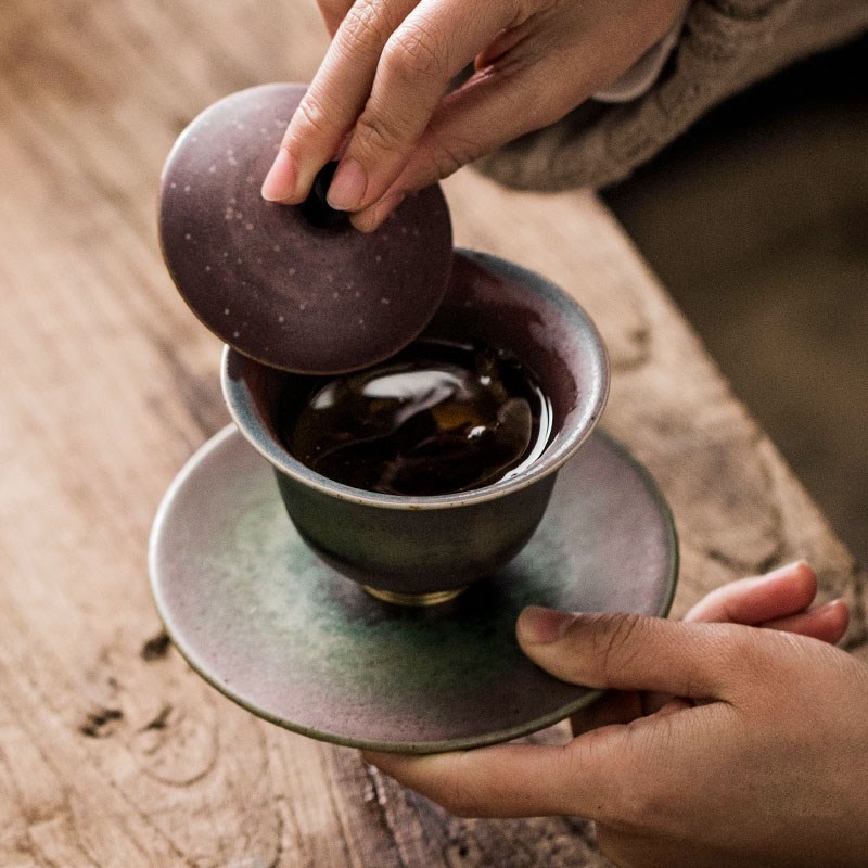 器物志  三才盖碗家用陶瓷铜底茶碗功夫茶具泡茶器鎏银单个三才碗