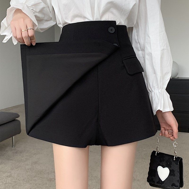 卡其色半身裙女胖mm黑色短裙显瘦a字裙遮肚子裤裙设计感西装裙裤