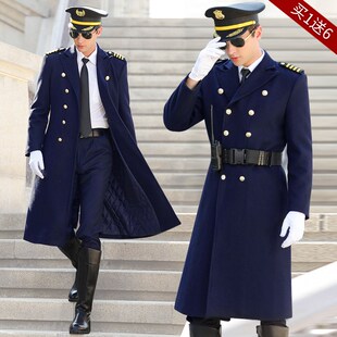 飞行员男士机长羊毛呢外套加厚加棉长款航空大衣物业礼宾呢子大衣