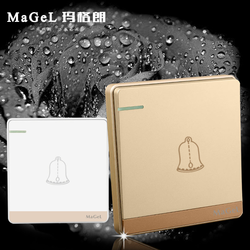 大板无框香槟金86型墙壁插座面板门铃开关面板有线叮咚门铃按钮