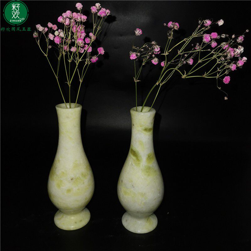 高档天然羊脂白玉石迷你细颈小花瓶插干花瓶子中式复古工艺品摆件