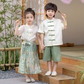 国风男童唐装 夏季 古风高端国学服女童改良演出服 汉服套装 儿童古装