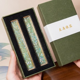 善琏湖笔 青璃螺屏 螺钿黄铜实心镇纸镇尺书法专用毛笔纸镇铜镇尺