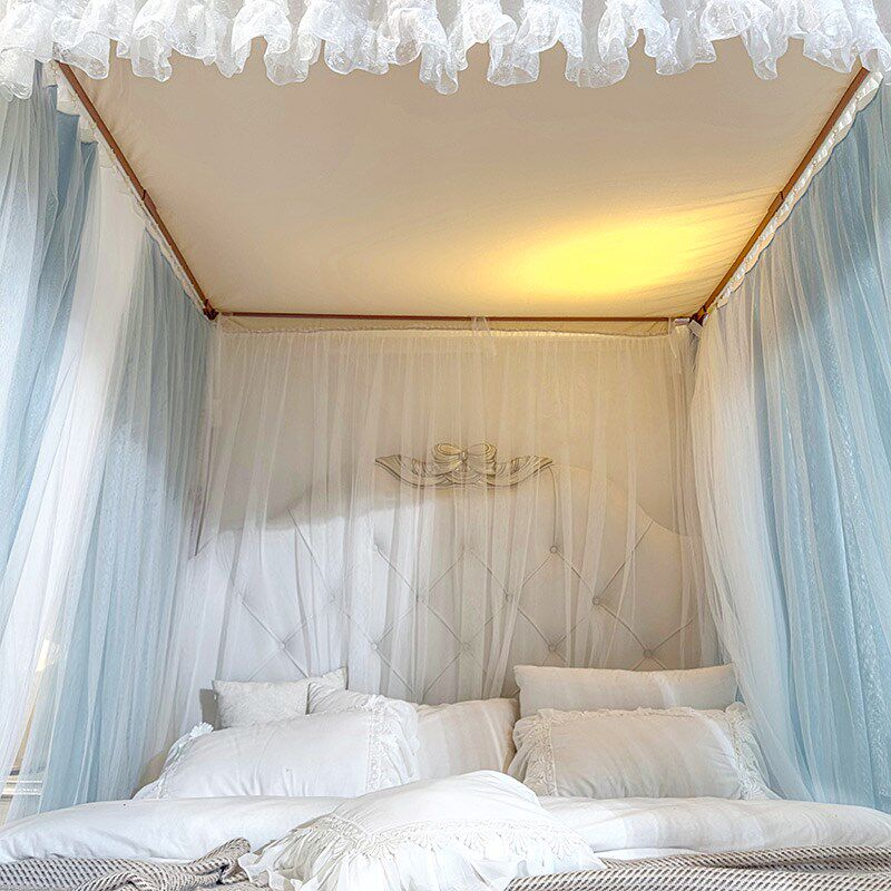 新款双层纱U型导轨蚊帐落地式家用加厚密公主风卧室遮光1.8米床幔