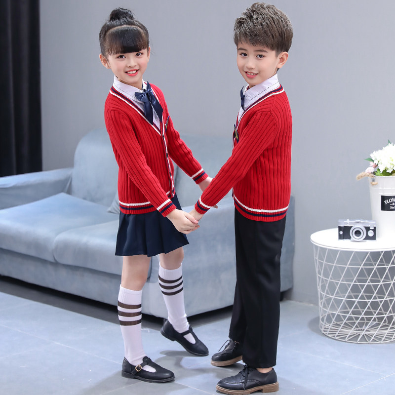 中小学生诗歌朗诵大合唱演出服针织毛衣马甲套装儿童班服英伦校服