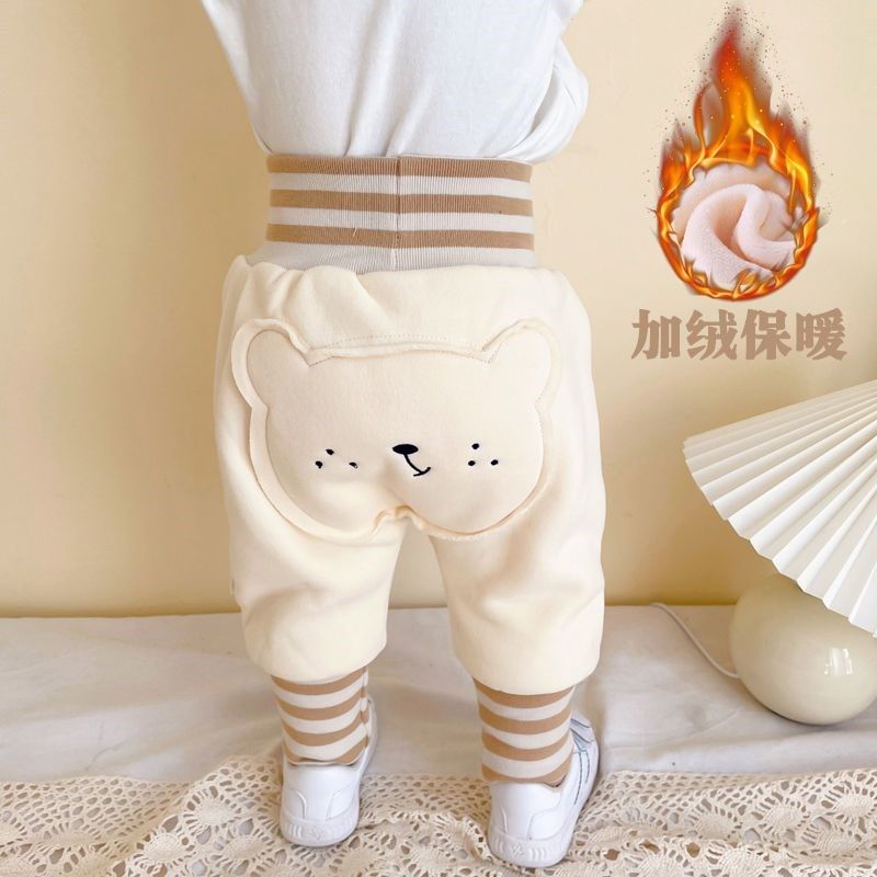 婴儿保暖裤夹棉大pp裤小童棉裤子加绒打底裤男宝宝高腰护肚裤加厚