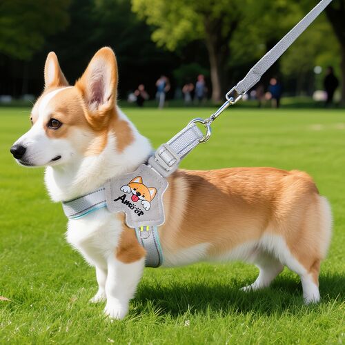 狗狗牵引绳Y型胸背带柴犬法斗柯基遛狗绳反光背心式中型犬狗链子