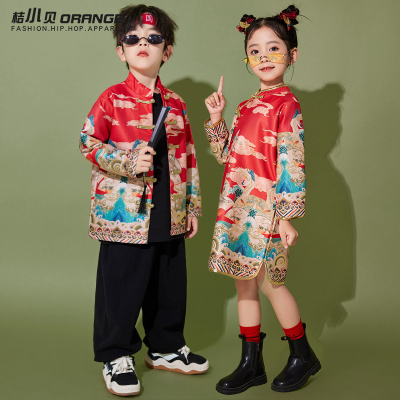 女童中国风汉服旗袍表演服幼儿园班服儿童小学生元旦喜庆演出服装