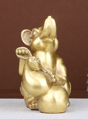 黄铜老鼠摆件纯铜聚宝盆鼠生肖鼠元宝福禄鼠五鼠运财客厅桌面装饰