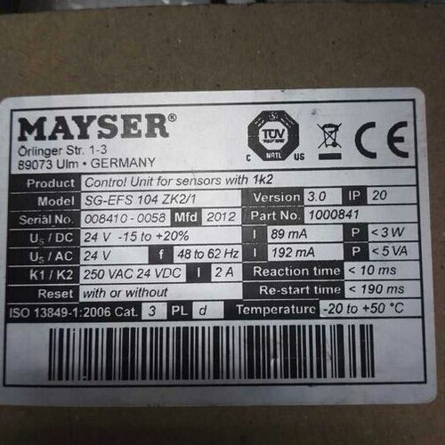 MAYSER 继电器1000841   SG-EFS 104 ZK2/1 24V AC/DC/Pb-Free