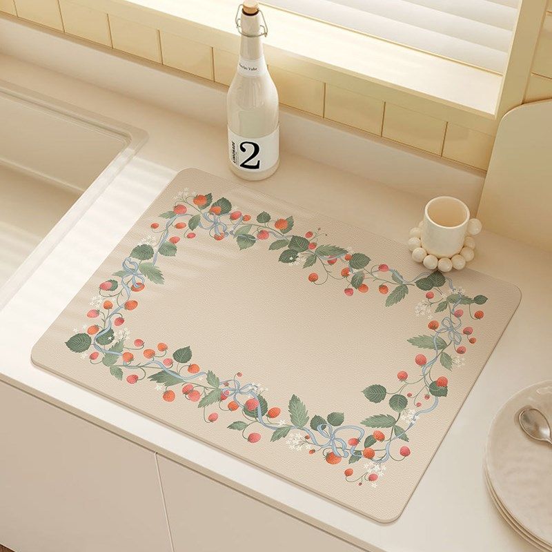 法式文艺奶油草莓台面皮革吸水垫咖啡机吧台里水电水杯碗盘干燥垫,居家布艺,餐垫,淘宝优惠券,粉丝福利购,淘宝优惠卷