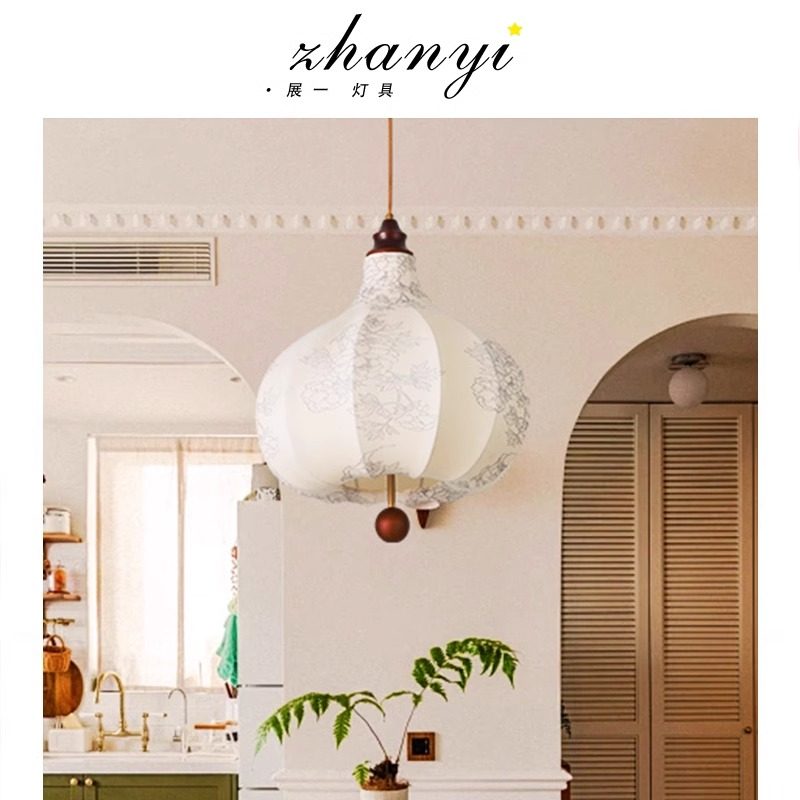 复古风法式卧室布艺餐桌吊灯花纹中古餐厅吧台实木浪漫房间主灯具,家装灯饰光源,餐厅吊灯,淘宝优惠券,粉丝福利购,淘宝优惠卷