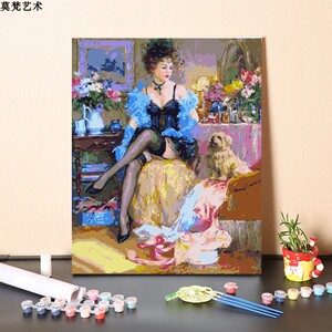 数字油画diy手工填充世界名画手绘拉祖莫夫美女人物涂色油彩画画