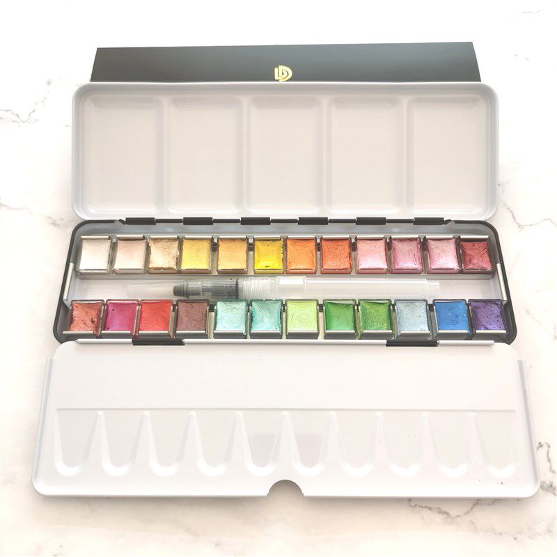24色珠光固体水彩颜料套装金属珠光色水彩铁盒装美甲晕染水粉绘画,文具电教/文化用品/商务用品,水彩颜料,淘宝优惠券,粉丝福利购,淘宝优惠卷