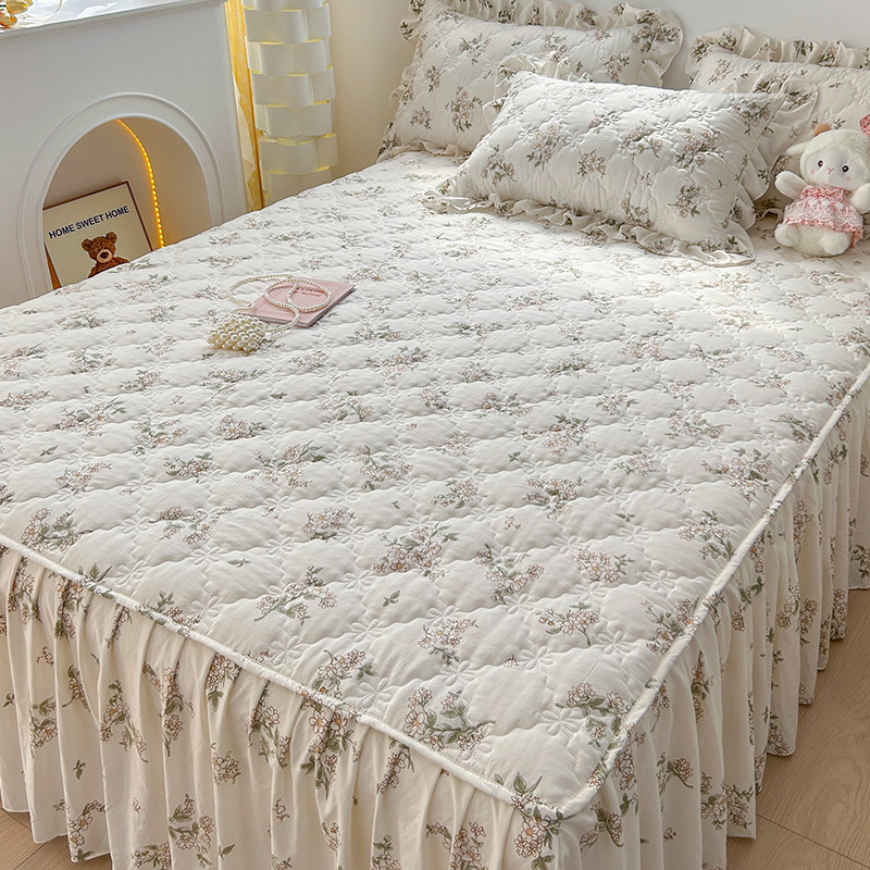 夹棉床裙单件四季通用2024新款韩式公主风遮丑加厚防滑花边床罩套,床上用品,床裙,淘宝优惠券,粉丝福利购,淘宝优惠卷