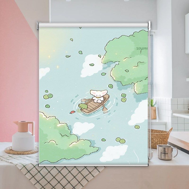 小清新治愈可爱插画遮光拉珠式卷帘女生免打孔加厚遮阳窗帘定制,居家布艺,卷帘,淘宝优惠券,粉丝福利购,淘宝优惠卷