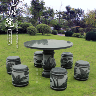 精品芝麻黑雕花石桌庭院石桌椅石头圆桌可定做大理石花岗岩
