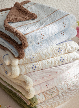 蓝色雕花绒羊羔绒毛毯被毯子加厚四季通用沙发毯盖毯办公室午睡毯