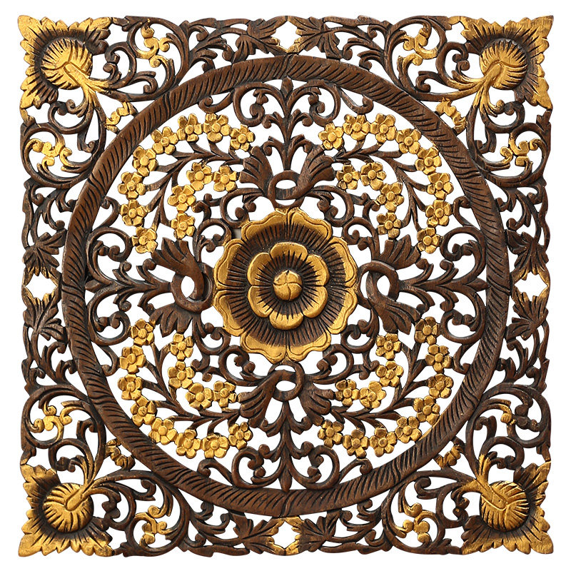 异丽玄关木雕装饰画客厅中式背景墙壁挂挂件泰国柚木雕花板墙饰