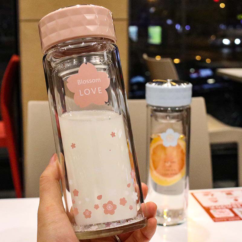 带茶隔双层玻璃杯小清新便携茶杯学生少女心可爱创意喝水花茶杯子
