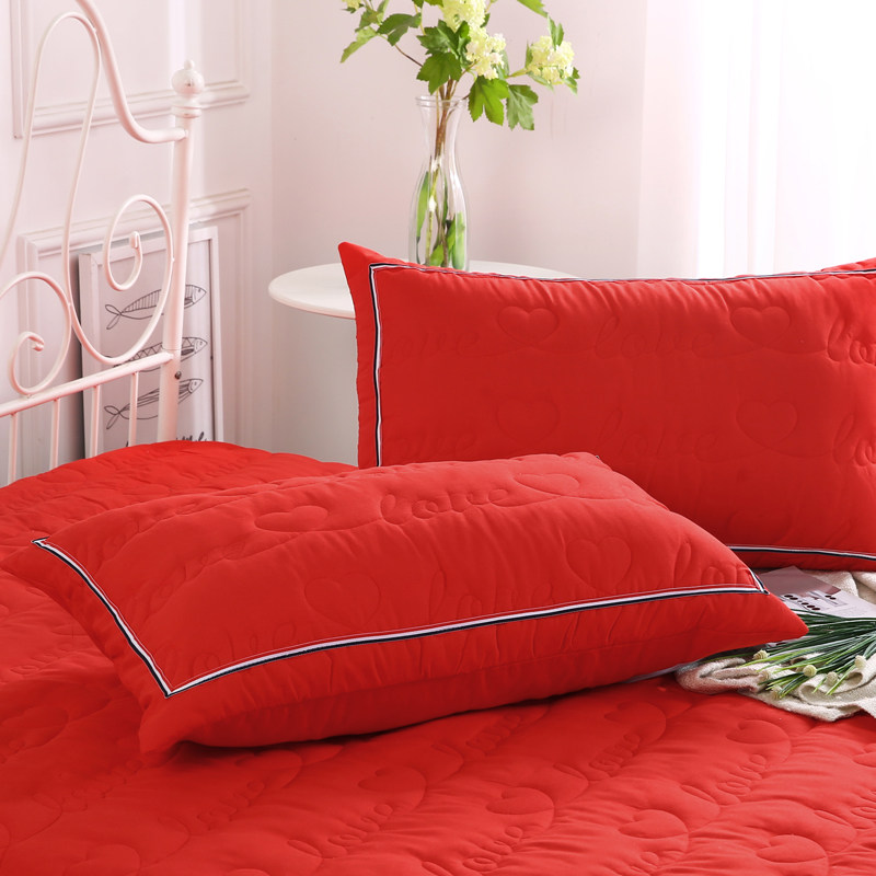 新品结婚喜庆大红色枕套一对装夹棉加厚纯色灰色粉紫色单人枕头套