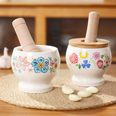 陶瓷捣蒜器石臼家用捣碎罐捣药擂钵手动老式 蒜泥器研磨器蒜臼子